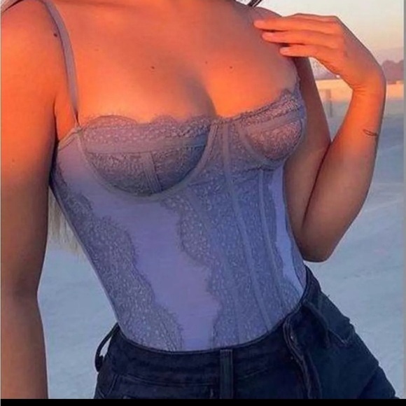 NWT Urban Outfitters Out from Under Modern Love Corset Lace Small Blue - Picture 2 of 15